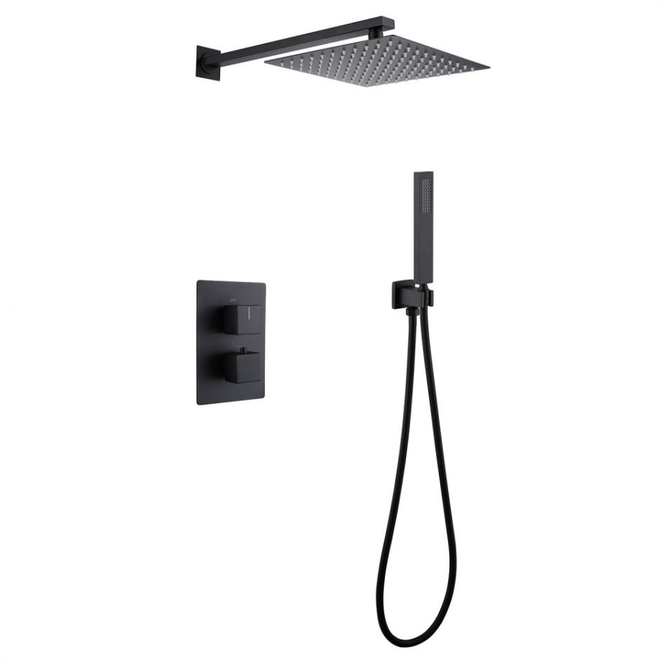 Изображение Душевая система ABBER Daheim AF8251B скрытого монтажа без излива, термостат, черная матовая