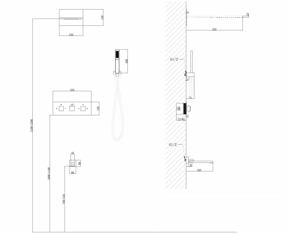 Душевая система ABBER Daheim AF8253B скрытого монтажа с изливом, термостат, черный матовый ФОТО