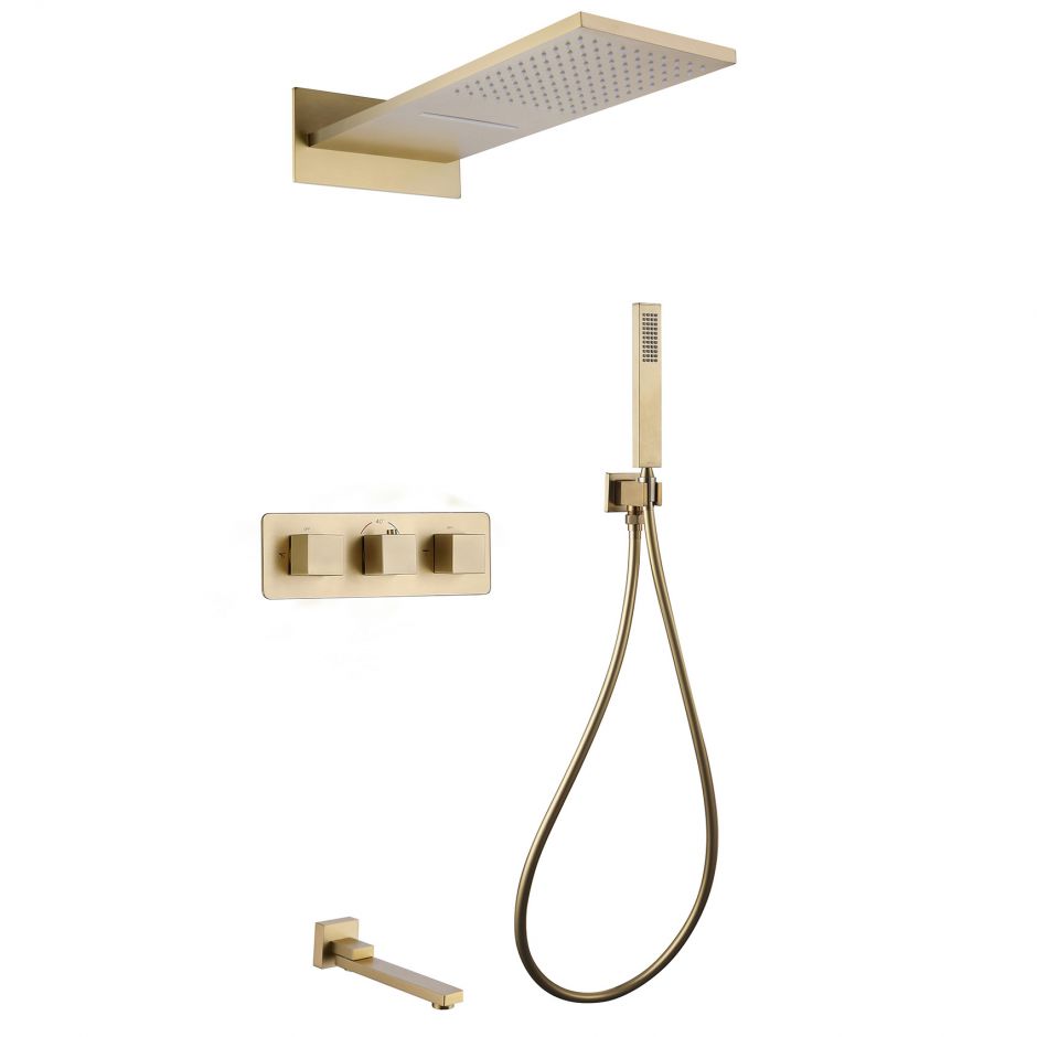 Изображение Душевая система ABBER Daheim AF8253G скрытого монтажа с изливом, термостат, золото матовое