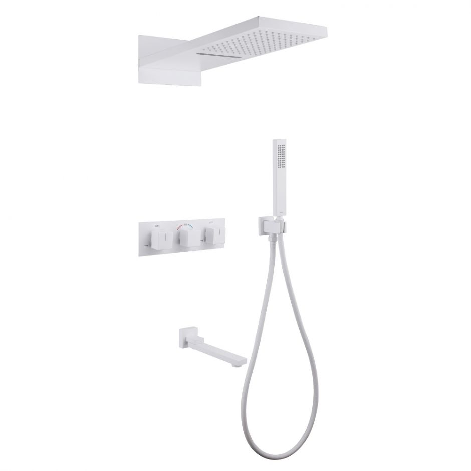 Изображение Душевая система ABBER Daheim AF8253W скрытого монтажа с изливом, термостат, белый матовый