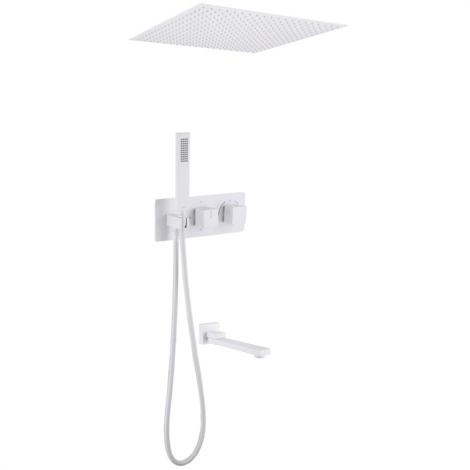 Изображение Душевая система ABBER Daheim AF8254W скрытого монтажа с изливом, термостат, белая матовая