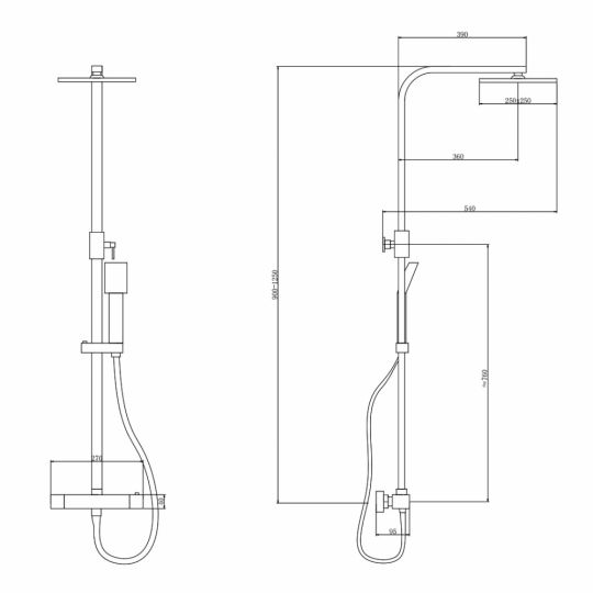 Душевая стойка ABBER Daheim AF8260B с термостатом без излива, черный матовый схема 2