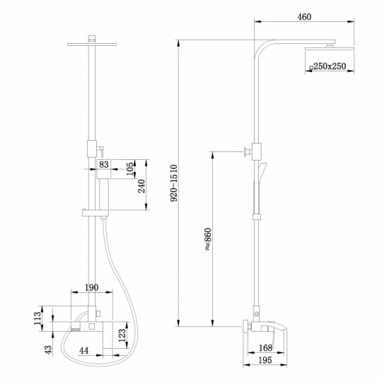 Душевая стойка ABBER Wasserfall AF8616BL с изливом, черный матовый схема 2