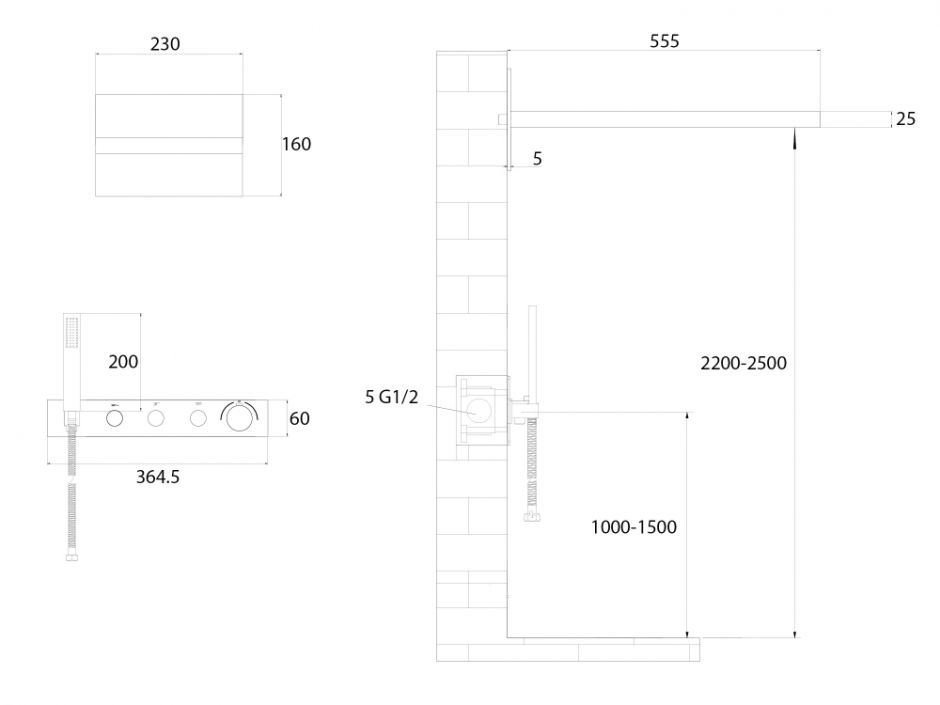 Душевая система ABBER Rund AF8752B скрытого монтажа без излива, термостат, черная матовая ФОТО