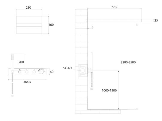 Душевая система ABBER Rund AF8752B скрытого монтажа без излива, термостат, черная матовая схема 2
