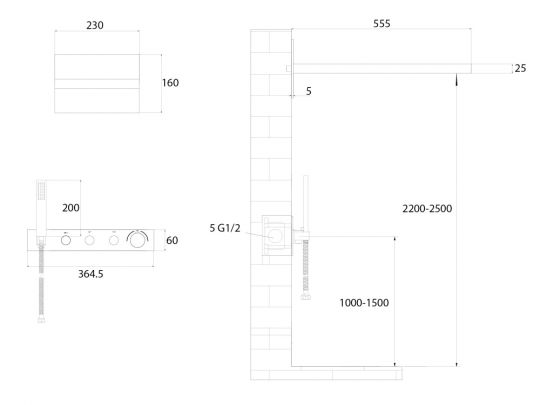 Душевая система ABBER Rund AF8752G скрытого монтажа без излива, термостат, золото матовое схема 2