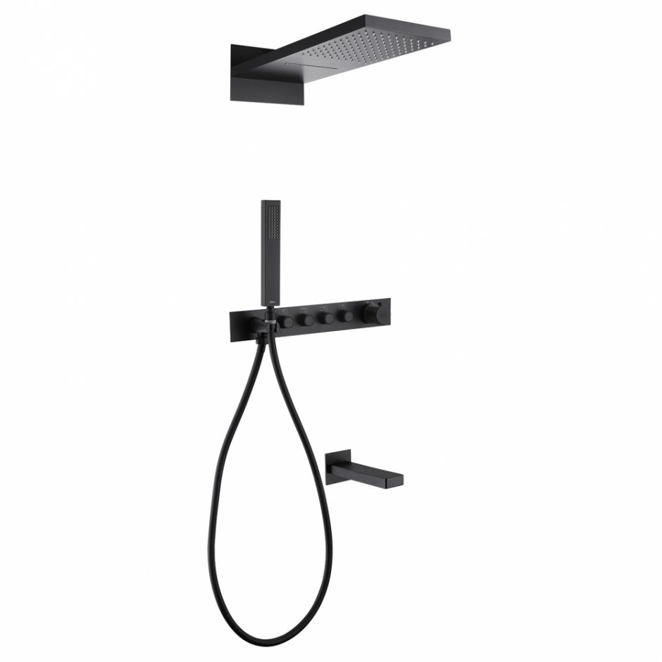 Изображение Душевая система ABBER Rund AF8753B скрытого монтажа с изливом, термостат, черная матовая