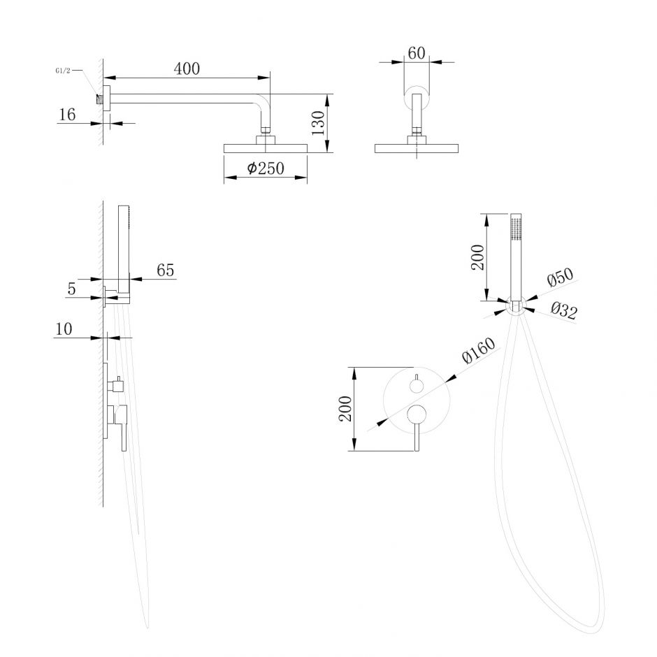 Душевая система ABBER Emotion AF8818G скрытого монтажа без излива, золото матовое ФОТО