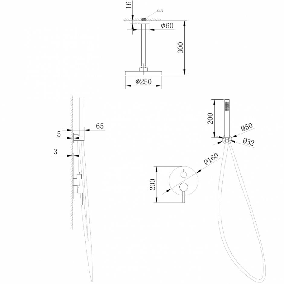 Душевая система ABBER Emotion AF8821B скрытого монтажа без излива, черная матовая ФОТО