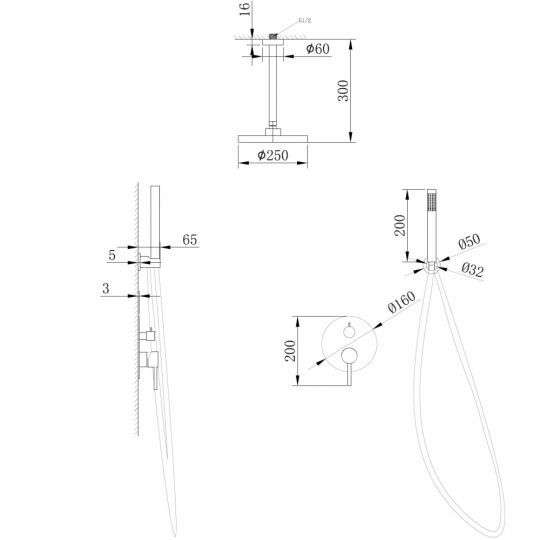 Душевая система ABBER Emotion AF8821B скрытого монтажа без излива, черная матовая схема 2
