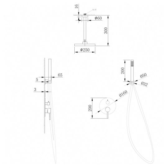 Душевая система ABBER Emotion AF8821G скрытого монтажа без излива, золото матовое схема 2