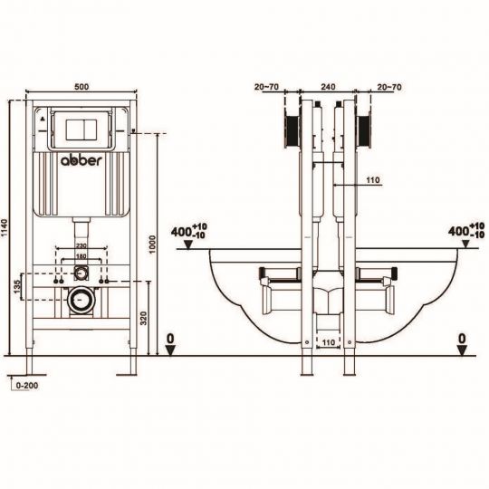 Инсталляция двойная самонесущая ABBER AC0106 для двух подвесных унитазов схема 2