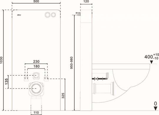Инсталляционный модуль внешнего монтажа ABBER AC0107MB для подвесного унитаза, черный схема 2