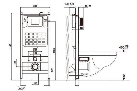 Инсталляция ABBER AC0105 для подвесного унитаза схема 2