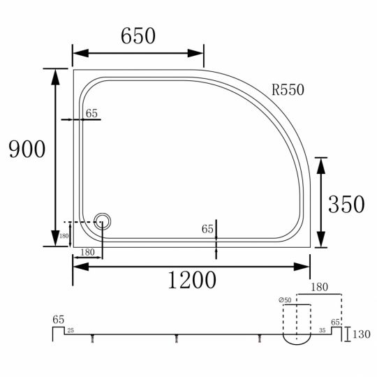 Душевой поддон ABBER AD3E129 R 120х90 асимметричный, акриловый, белый схема 2