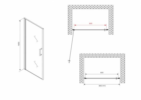 Душевая дверь ABBER Sonnenstrand AG04090B 90 см схема 2 Душевая дверь ABBER Sonnenstrand AG04090B 90 см схема 2