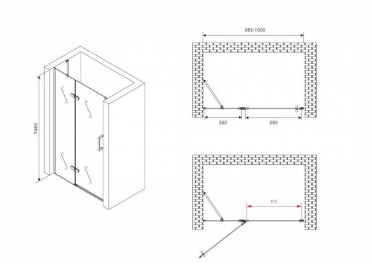 Душевая дверь ABBER Zart AG08100B 100 см схема 2 Душевая дверь ABBER Zart AG08100B 100 см схема 2
