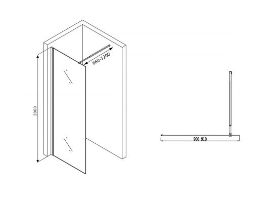Душевая перегородка ABBER Immer Offen AG61090 схема 2