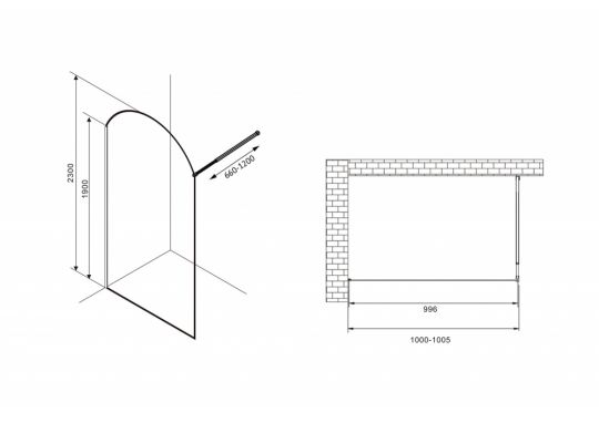 Душевая перегородка ABBER Immer Offen AG64100BN схема 2