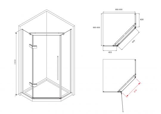 Душевой уголок ABBER Ewiges Wasser AG05090B 90х90 см схема 2