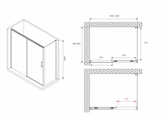 Душевой уголок ABBER Komfort AG93140B-S92B 140х90 см схема 2