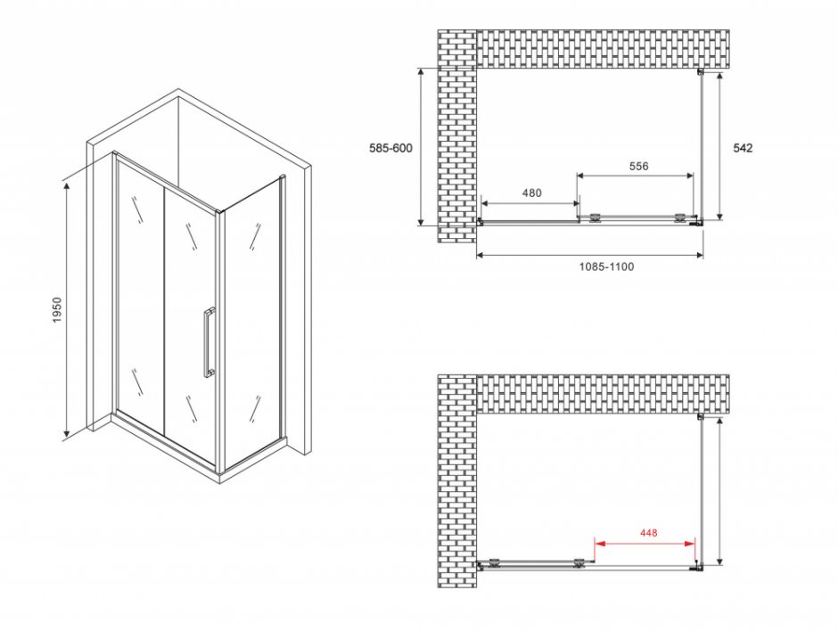 Душевой уголок ABBER Schwarzer Diamant AG30110H-S60 110х60 см ФОТО