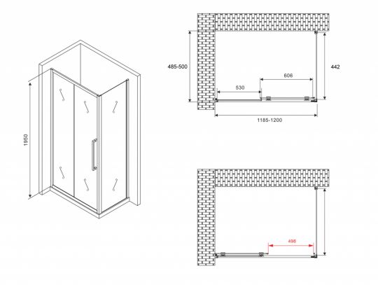 Душевой уголок ABBER Schwarzer Diamant AG30120MH-S50M 120х50 см схема 2