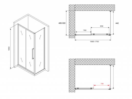 Душевой уголок ABBER Schwarzer Diamant AG30170MH-S50M 170х50 см схема 2