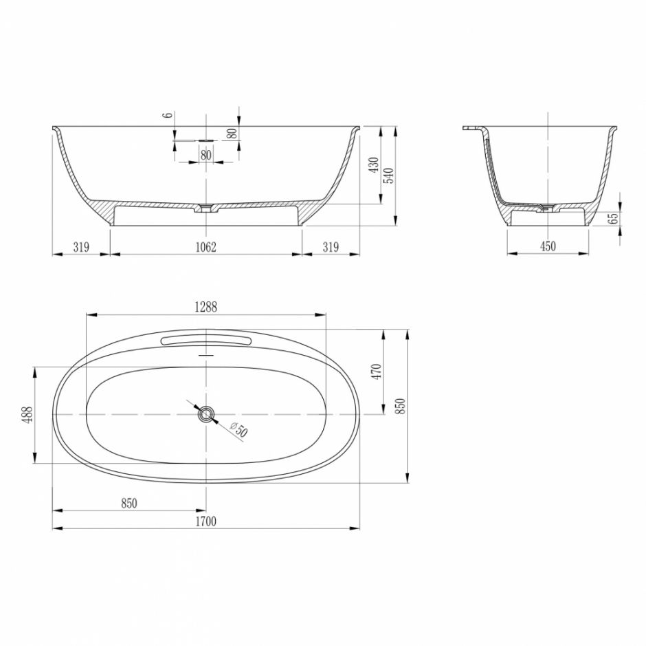 Ванна из искусственного камня ABBER Stein AS9631 белая матовая ФОТО