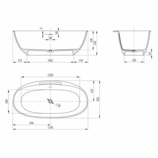 Ванна из искусственного камня ABBER Stein AS9631 белая матовая схема 2 Ванна из искусственного камня ABBER Stein AS9631 белая матовая схема 2