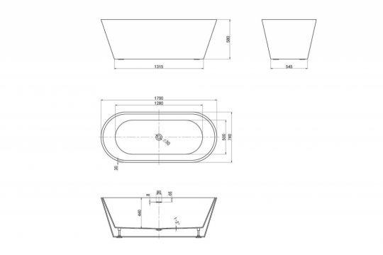 Акриловая ванна ABBER AB9268-1.7 белая схема 2