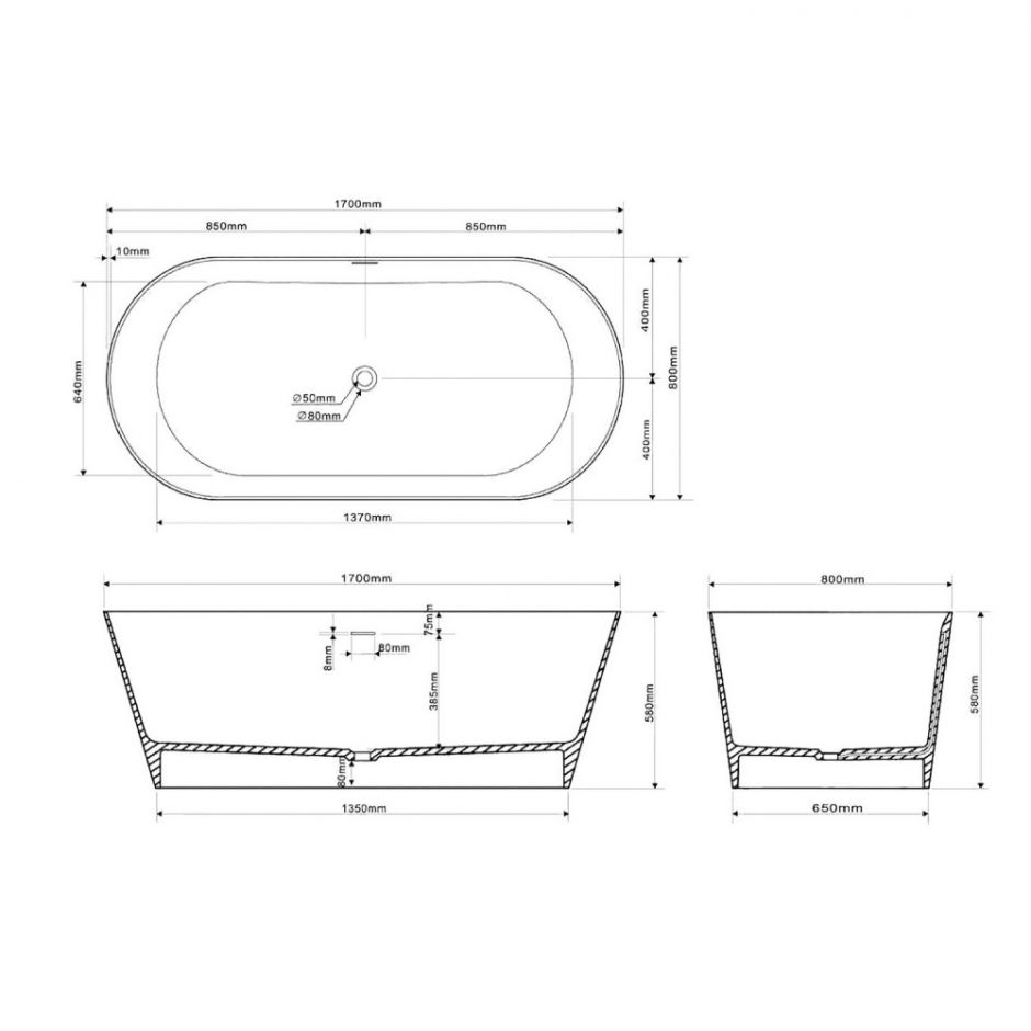 Ванна из искусственного камня ABBER Stein AS9605 белая матовая ФОТО