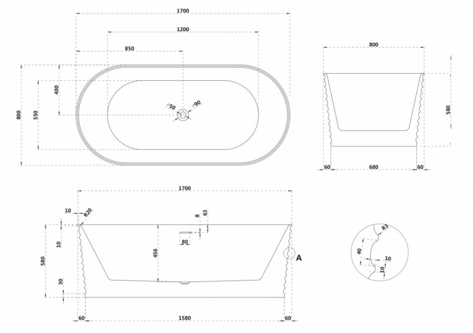 Ванна из искусственного камня ABBER Stein AS9650 белая матовая ФОТО
