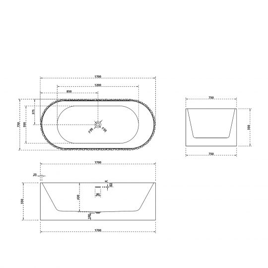 Ванна из искусственного камня ABBER Stein AS9653 белая матовая схема 2