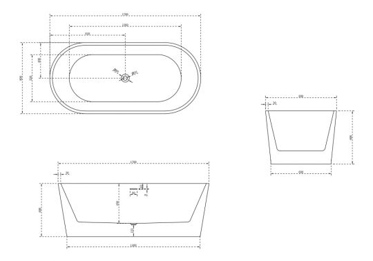 Акриловая ванна ABBER AB9209MW белая матовая схема 2