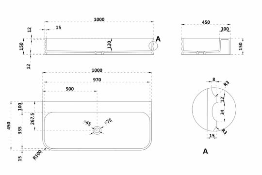 Раковина подвесная ABBER Stein AS2651-1.0 белая матовая схема 2 Раковина подвесная ABBER Stein AS2651-1.0 белая матовая схема 2