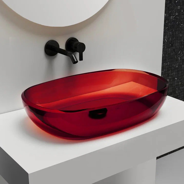 Раковина накладная прозрачная ABBER Kristall AT2805Rubin красная цена от 40 800 ₽ Фото Раковина накладная прозрачная ABBER Kristall AT2805Rubin красная