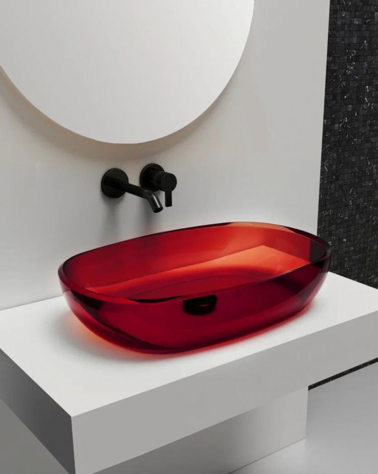 Раковина накладная прозрачная ABBER Kristall AT2805Rubin красная ФОТО