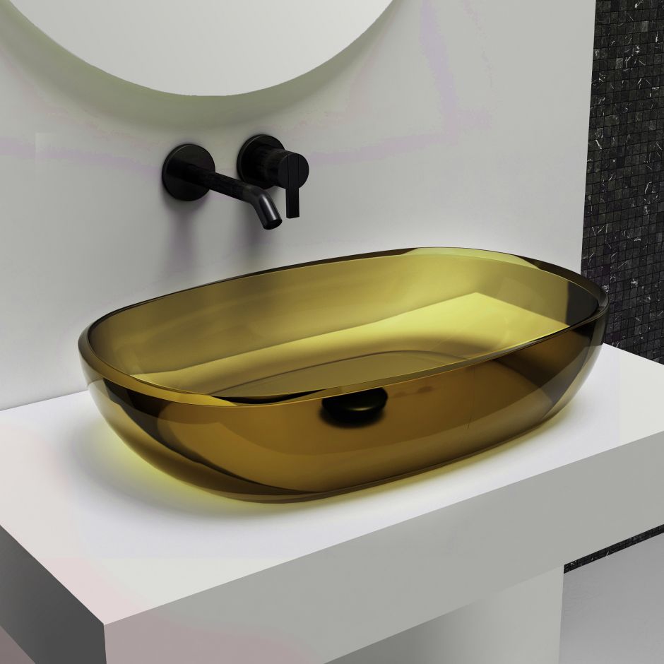 Изображение Раковина накладная прозрачная ABBER Kristall AT2805Vesuvian оливковая