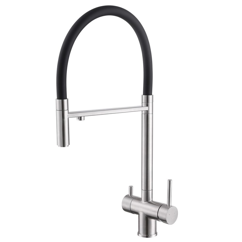 Смеситель ABBER Wasser Kreis AF81141SP для кухни с подключением фильтра и выдвижной лейкой, сатин цена от 35 000 ₽ Фото Смеситель ABBER Wasser Kreis AF81141SP для кухни с подключением фильтра и выдвижной лейкой, сатин