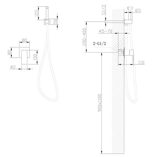 Смеситель ABBER Daheim AF8225SP с гигиеническим душем, сатин схема 2