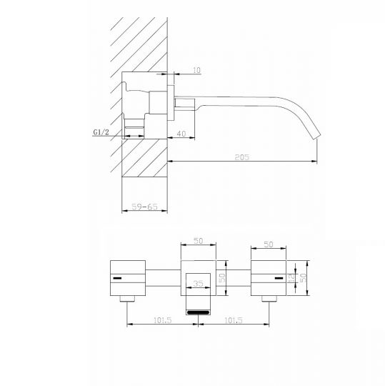 Смеситель ABBER Wasserfall AF8612SP для раковины скрытого монтажа, сатин схема 2