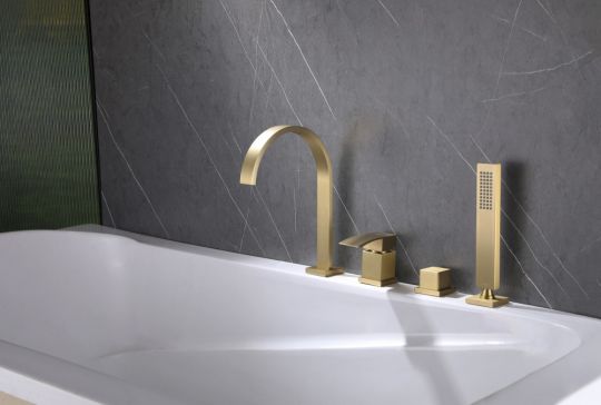 Смеситель ABBER Wasserfall AF8613G на борт ванны, золото матовое схема 3