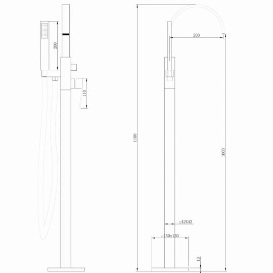 Смеситель ABBER Wasserfall AF8615G напольный, золото матовое схема 2
