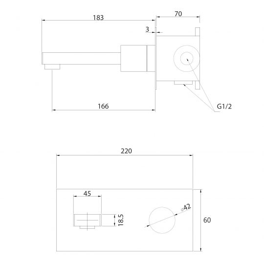 Смеситель ABBER Rund AF8712G для раковины скрытого монтажа, золото матовое схема 2 Смеситель ABBER Rund AF8712G для раковины скрытого монтажа, золото матовое схема 2