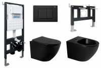 Комплект ABBER унитаз AC1100MB черный матовый с инсталляцией AC0105 и кнопкой AC0120MB, биде AC1150MB с инсталляцией AC0101P схема 1