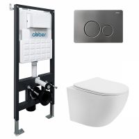 Комплект подвесной унитаз ABBER Bequem AC1100T белый с инсталляцией AC0105 и кнопкой AC0121NG никель схема 1