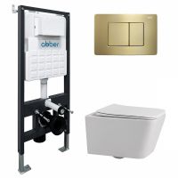 Комплект подвесной унитаз ABBER Rechteck AC1201 белый с инсталляцией AC0105 и кнопкой AC0120MMG золото матовое схема 1