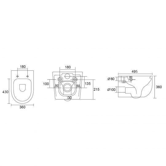 Унитаз-биде ABBER Bequem AC1104TNS подвесной белый, безободковый, смыв торнадо схема 2 Унитаз-биде ABBER Bequem AC1104TNS подвесной белый, безободковый, смыв торнадо схема 2