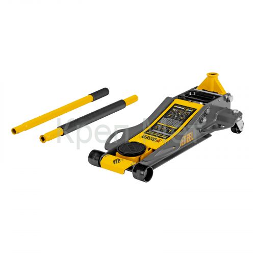 Домкрат гидравлический подкатной, 3 т, 75-500 мм, быстрый подъем, низкий подхват, проф. Denzel